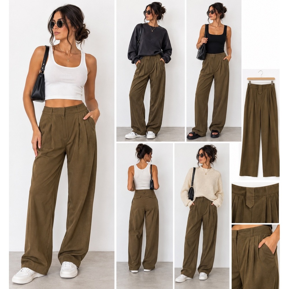 Zara Trousers Womens XXL Brown Pleated High Rise Tapered Tailored Office Pants
